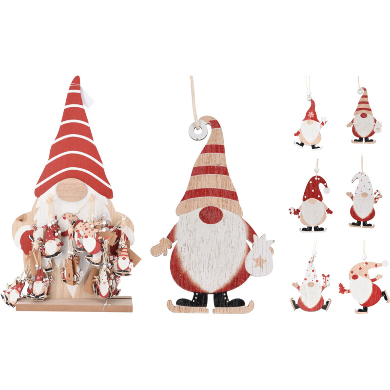 Gnome de Noël en bois à suspendre – Déco festive 6,3 x 8 cm