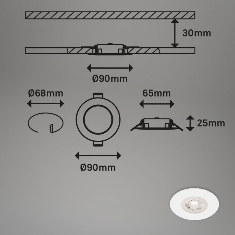 Spot LED encastrable blanc IP44 480 lm – éclairage efficace | BRILONER Spot LED encastrable blanc IP44 480 lm – éclairage efficace | BRILONER