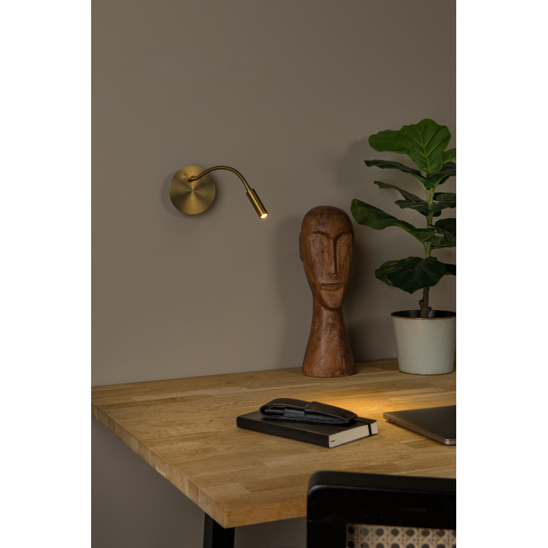 Lampe de chevet murale LED Jolijn sur batterie articulée dorée 2 W LUCIDE Lampe de chevet murale LED Jolijn sur batterie articulée dorée 2 W LUCIDE