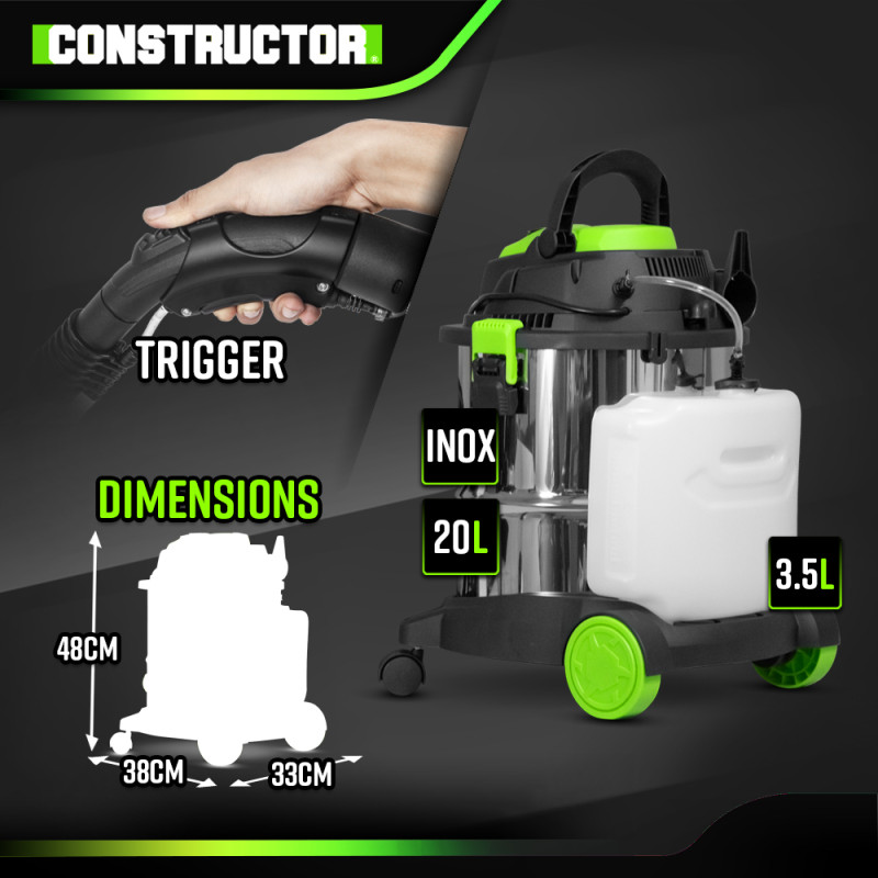 Aspirateur shampouineuse CTSHP1400-20L 20 L 1400 W CONSTRUCTOR Aspirateur shampouineuse CTSHP1400-20L 20 L 1400 W CONSTRUCTOR