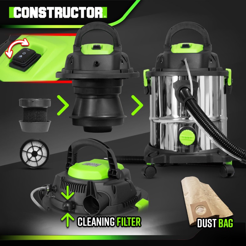 Aspirateur shampouineuse CTSHP1400-20L 20 L 1400 W CONSTRUCTOR Aspirateur shampouineuse CTSHP1400-20L 20 L 1400 W CONSTRUCTOR