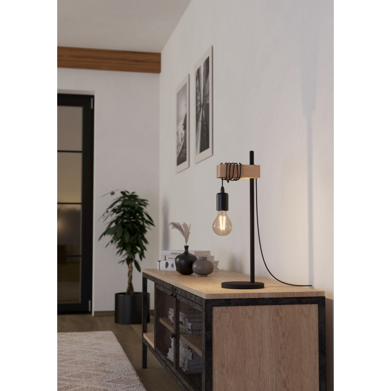 Lampe de table Townshend noire et bois E27 10 W EGLO Lampe de table Townshend noire et bois E27 10 W EGLO