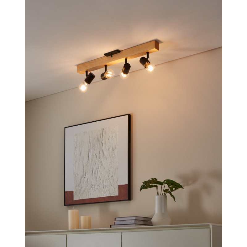 Spot Townshend noir et bois E27 4 x 60 W EGLO Spot Townshend noir et bois E27 4 x 60 W EGLO