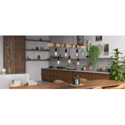 Suspension Townshend noire et bois E27 6 x 60 W EGLO