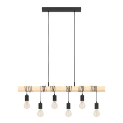Suspension Townshend noire et bois E27 6 x 60 W EGLO