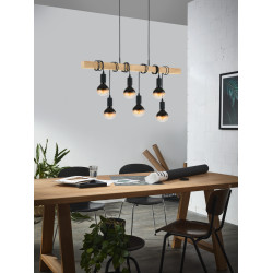 Suspension Townshend noire et bois E27 6 x 60 W EGLO