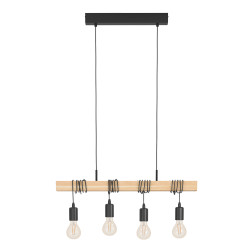 Suspension Townshend noire et bois E27 4 x 60 W EGLO