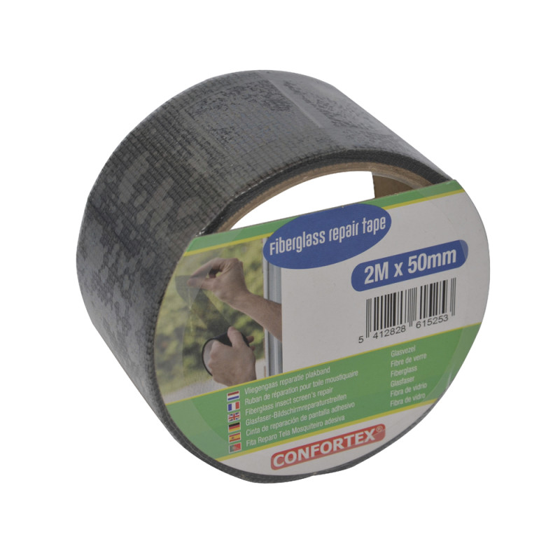 Ruban adhésif de réparation pour toile moustiquaire noir 50 mm x 2 m CONFORTEX
