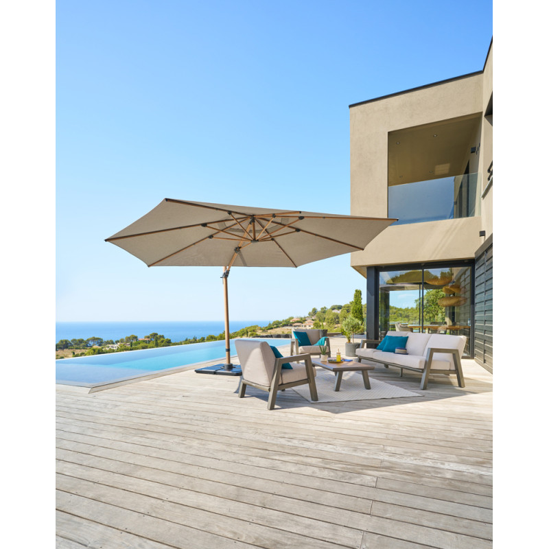 Parasol déporté Tikeo Platine 3x4,2m Inclinable | HESPERIDE Parasol déporté Tikeo Platine 3x4,2m Inclinable | HESPERIDE