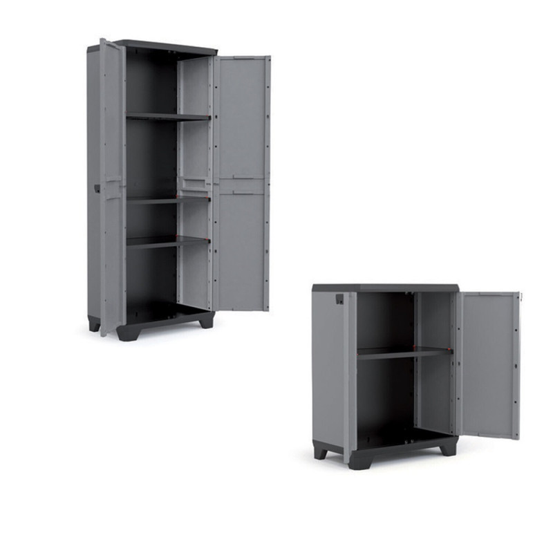 Armoire de rangement Piu gris et noir 2 pièces