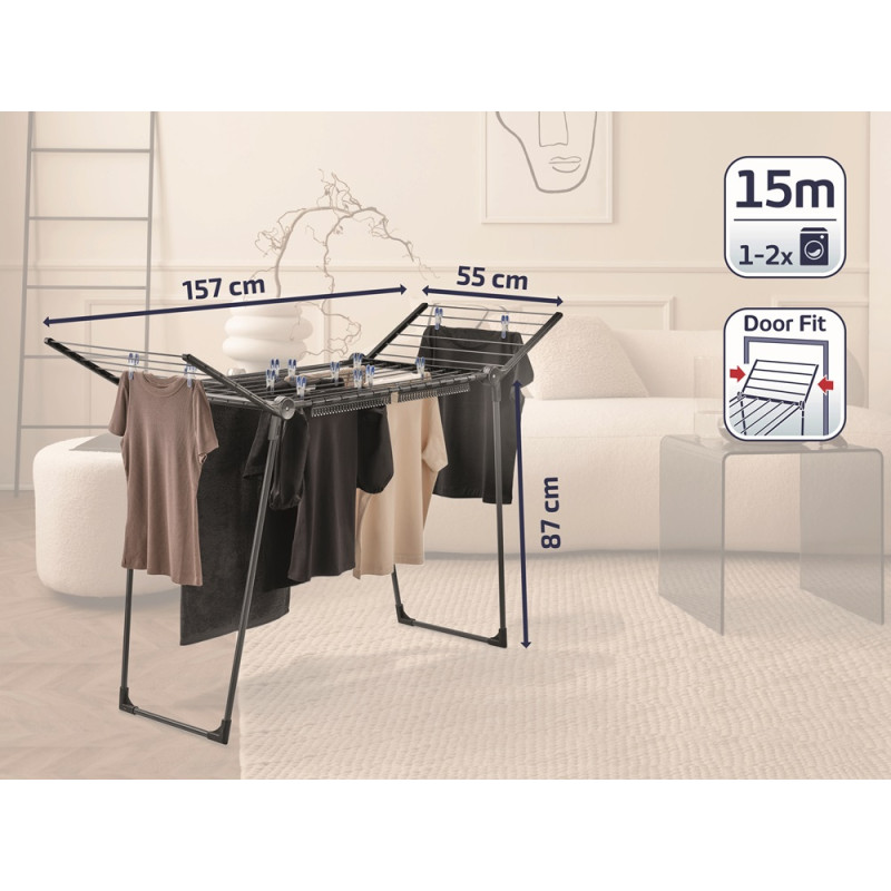 Séchoir sur pieds Pegasus 150 Solid Slim noir LEIFHEIT