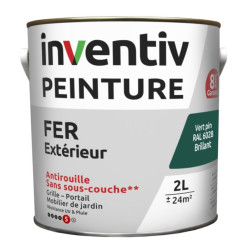 Peinture extérieure Fer 8 ans vert pin brillant 2 L INVENTIV