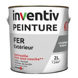 Peinture extérieure Fer 8 ans gris béton brillant 2 L INVENTIV