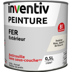Peinture extérieure Fer 8 ans ivoire brillant 0,5 L INVENTIV