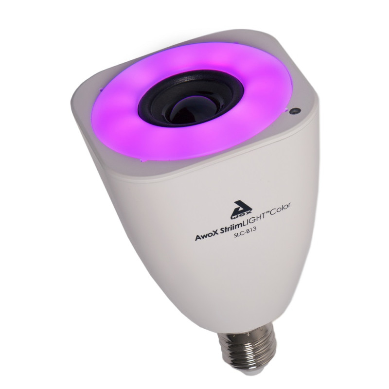 Ampoule LED connectée avec enceinte intégrée E27 RGB 400 lm 7 W AWOX Ampoule LED connectée avec enceinte intégrée E27 RGB 400 lm 7 W AWOX