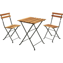 Ensemble bistro métal acacia – Pliant & Pratique