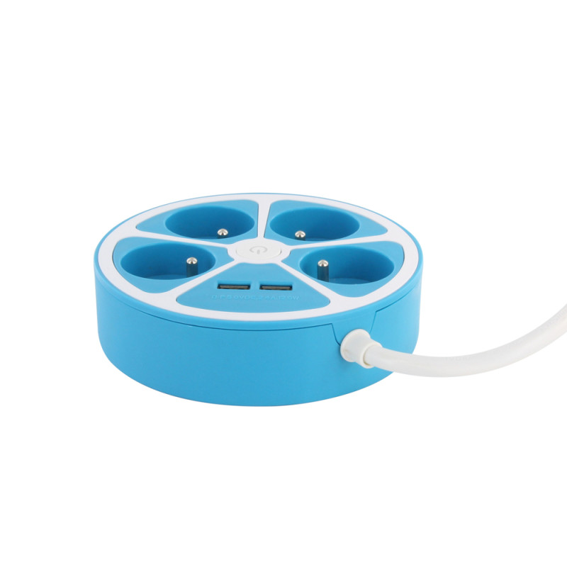 Multiprise circulaire 4 prises 2 USB bleu 1,5 m CHACON Multiprise circulaire 4 prises 2 USB bleu 1,5 m CHACON