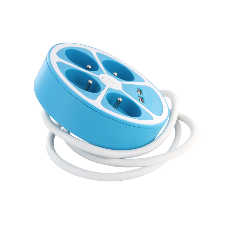 Multiprise circulaire 4 prises 2 USB bleu 1,5 m CHACON Multiprise circulaire 4 prises 2 USB bleu 1,5 m CHACON