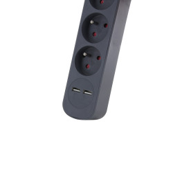 Multiprise 5 prises 2 USB avec interrupteur gris et rouge 1,5 m CHACON Multiprise 5 prises 2 USB avec interrupteur gris et rouge 1,5 m CHACON