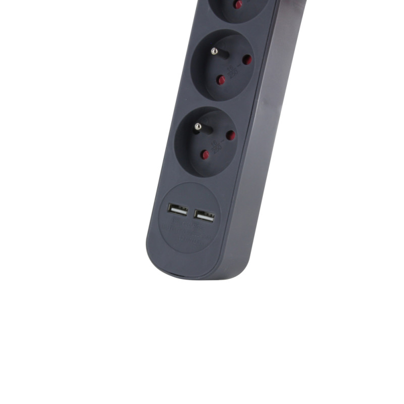 Multiprise 5 prises 2 USB avec interrupteur gris et rouge 1,5 m CHACON Multiprise 5 prises 2 USB avec interrupteur gris et rouge 1,5 m CHACON