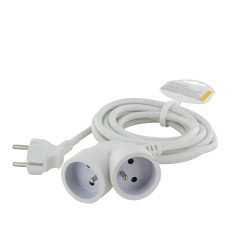 Allonge électrique à double tête blanche 3 x 1,5 mm² 3 m CHACON Allonge électrique à double tête blanche 3 x 1,5 mm² 3 m CHACON