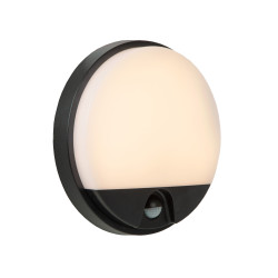 Applique extérieure LED Hups noire ronde avec détecteur | LUCIDE