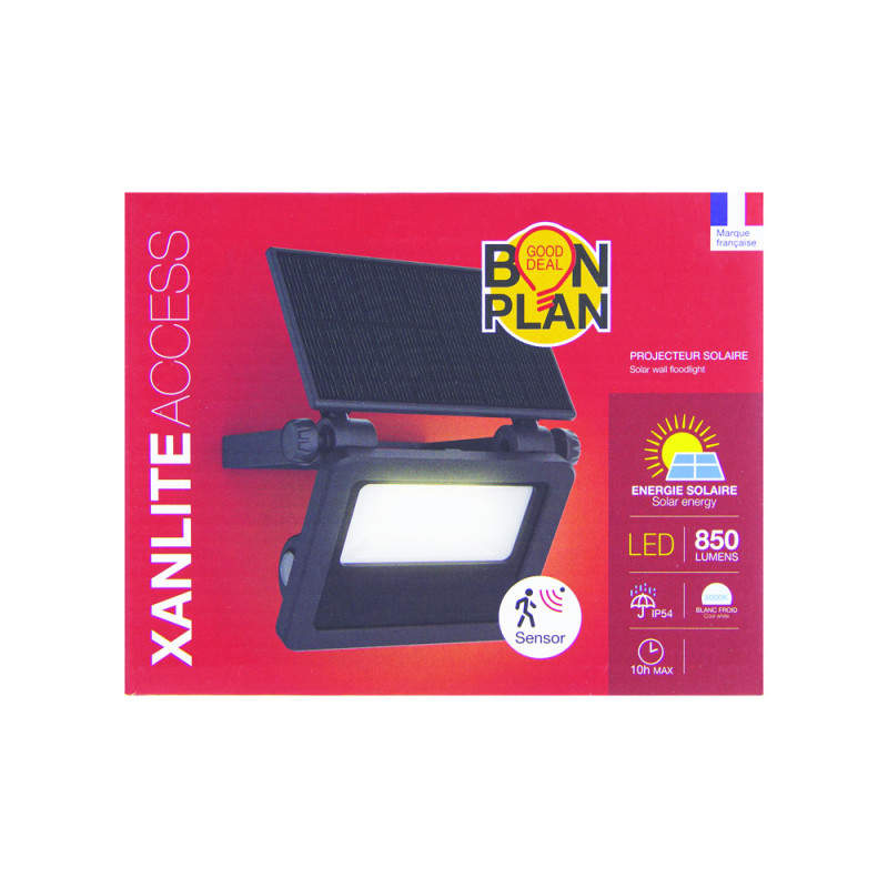 Projecteur LED Solaire XANLITE Noir 850lm Détecteur Mouvement | XANLITE