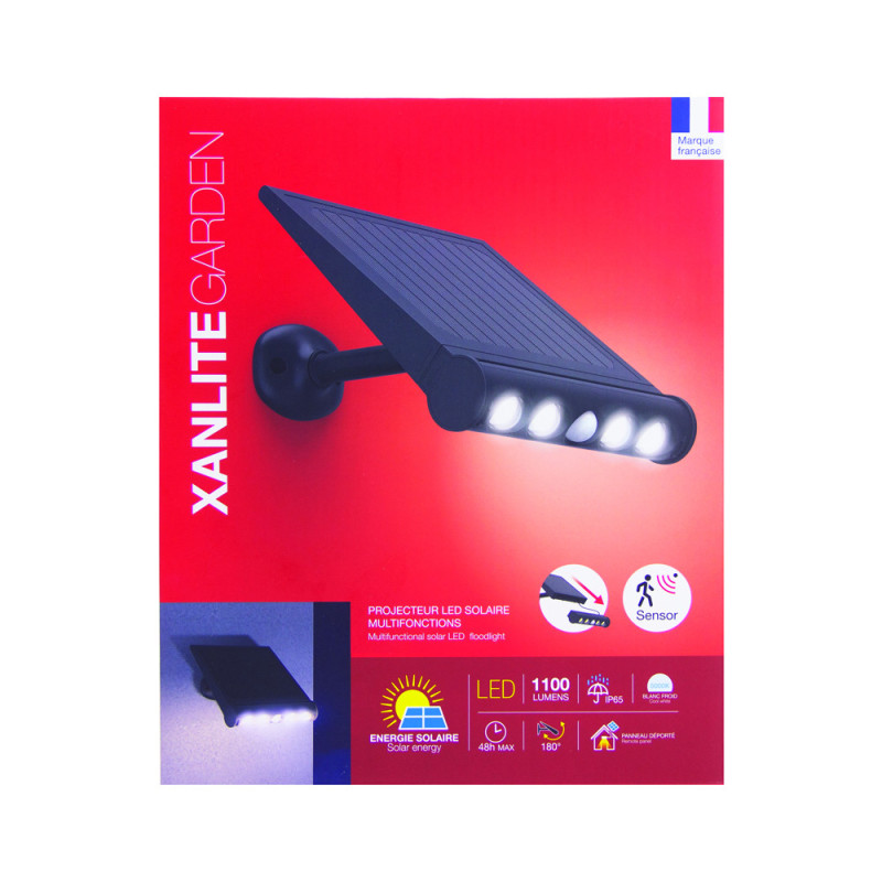 Réglette LED Solaire XANLITE Noire 1000lm Détecteur Mouvement | XANLITE
