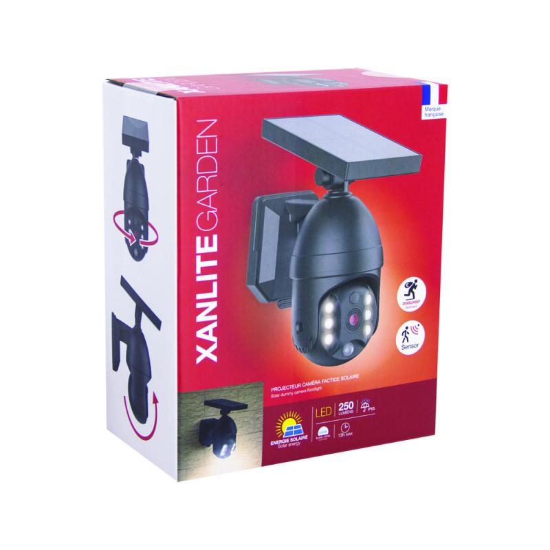 Projecteur LED Solaire Caméra Factice Noir 250lm | XANLITE