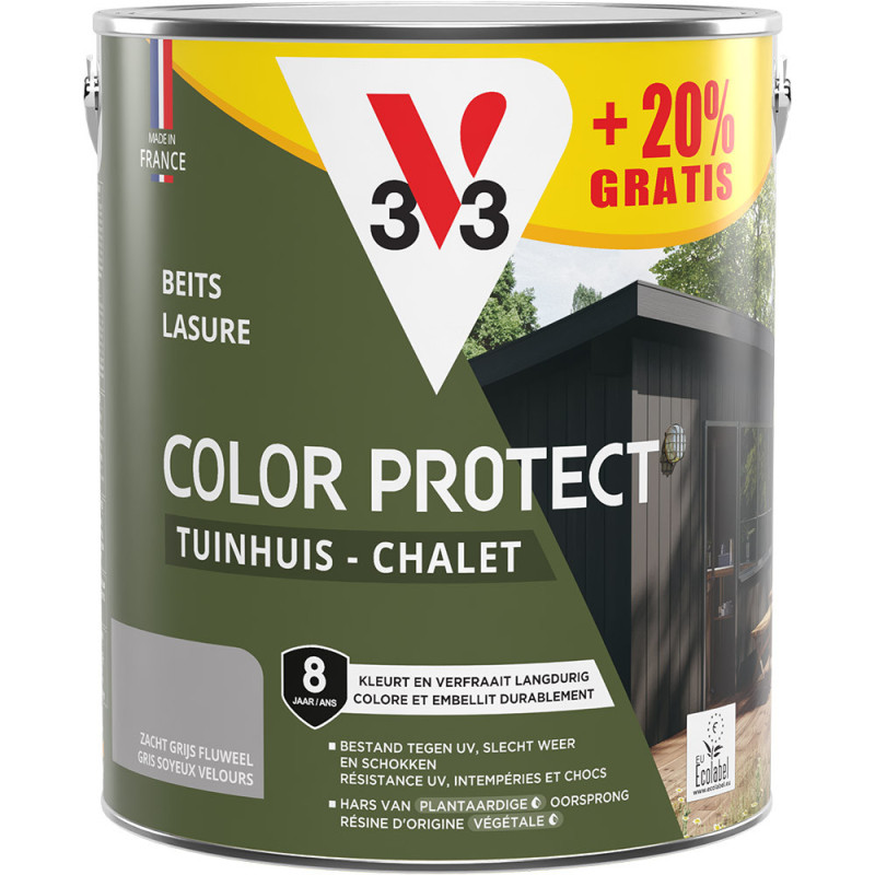 Lasure Chalet V33 Gris Soyeux Color Protect 2.5L+0.5L Gratuit | V33