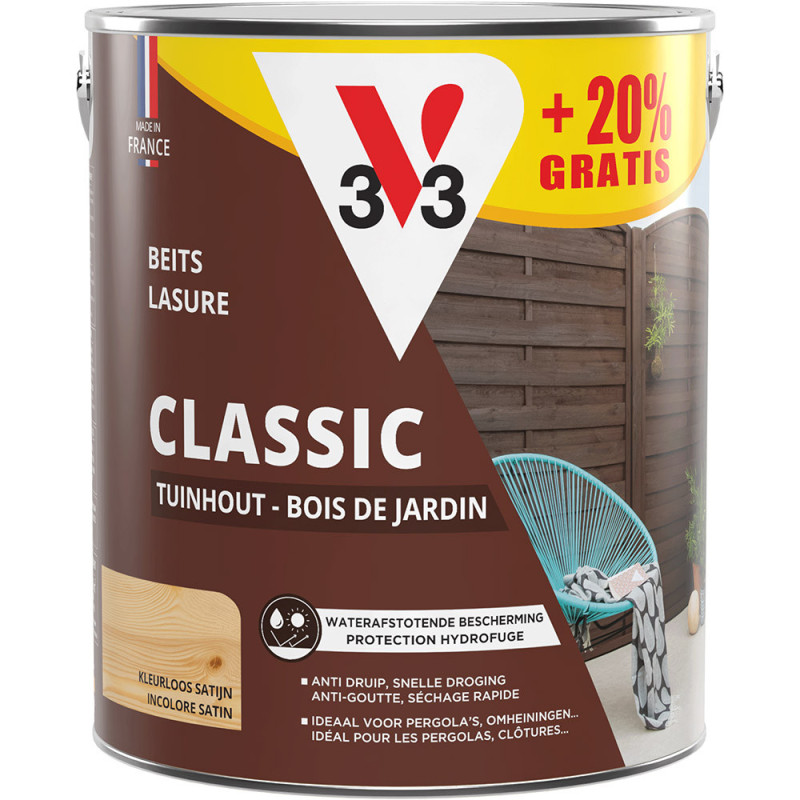 Lasure Bois Jardin Classic Incolore V33 - 3L Gratuit | V33