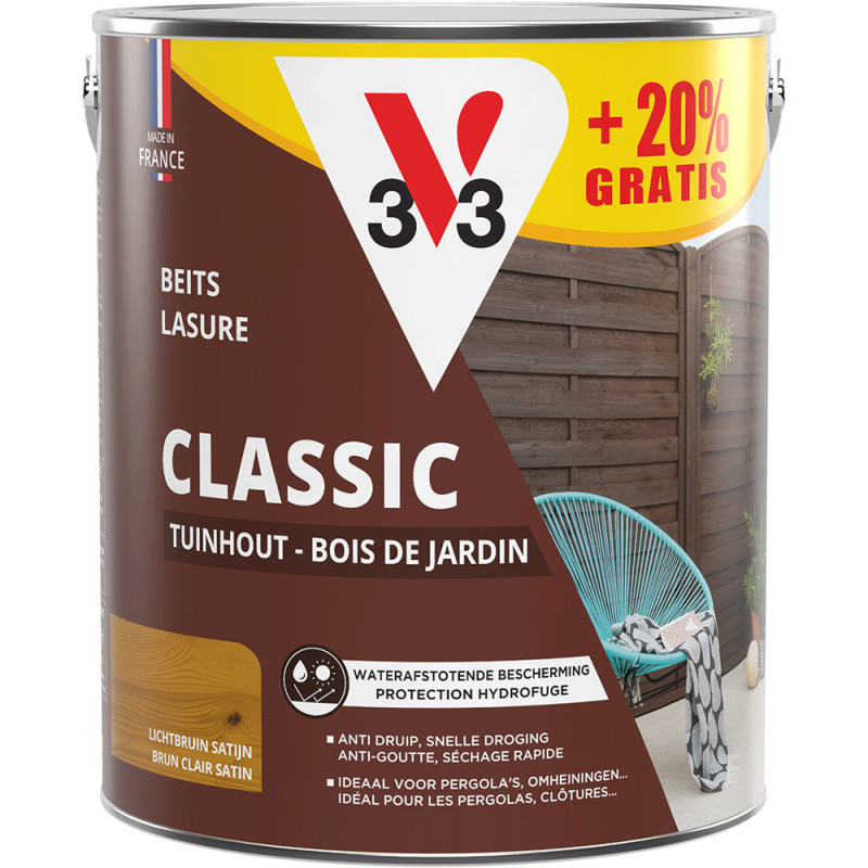 Lasure Bois Jardin Classic Brun Clair V33 3L Gratuit | V33