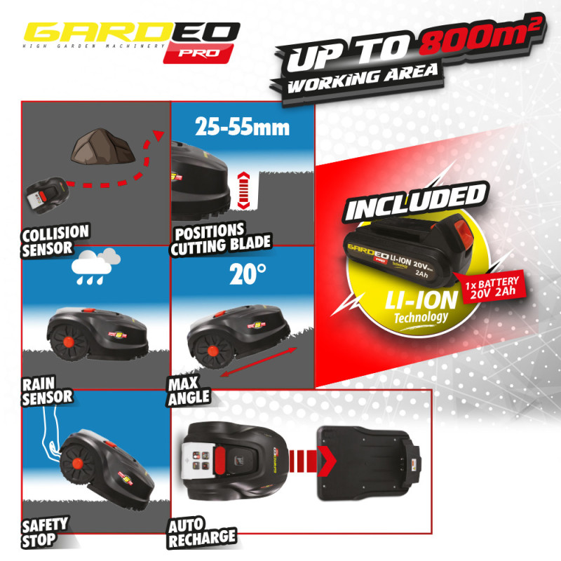 Tondeuse Robot GRO20V20WIFI-2A | GARDEO PRO