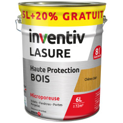 Lasure pour bois Haute Protection chêne clair 5 L + 1 L gratuit INVENTIV