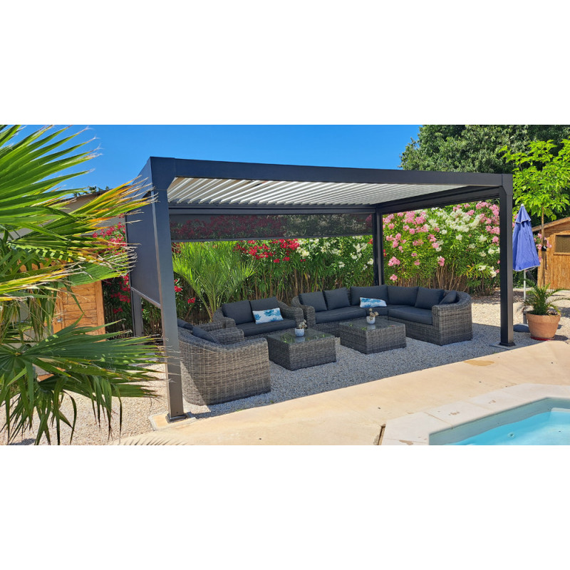 Pergola Bioclimatique Pianela Aluminium Noir Sable LED 5x3m | GREEN OUTSIDE Pergola Bioclimatique Pianela Aluminium Noir Sable LED 5x3m | GREEN OUTSIDE