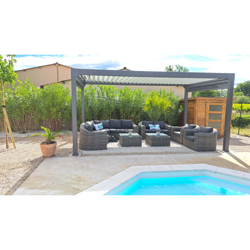 Pergola Bioclimatique Pianela Gris Sable 5x3m LED Intégré | GREEN OUTSIDE Pergola Bioclimatique Pianela Gris Sable 5x3m LED Intégré | GREEN OUTSIDE
