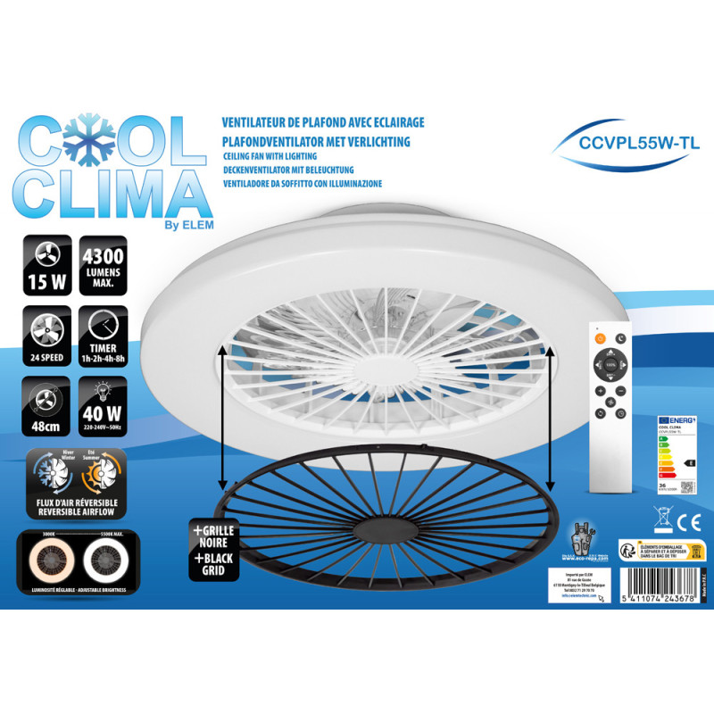 Ventilateur Plafond LED 48cm 40W COOLCLIMA – Rafraîchissement | COOLCLIMA