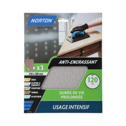Papier abrasif anti-encrassant G120 23 x 28 cm 3 pièces NORTON