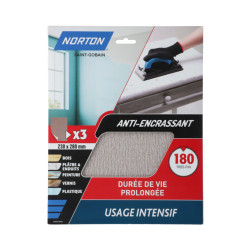Papier abrasif anti-encrassant G180 23 x 28 cm 3 pièces NORTON