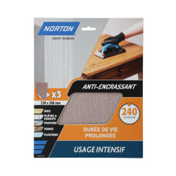 Papier abrasif anti-encrassant G240 23 x 28 cm 3 pièces NORTON