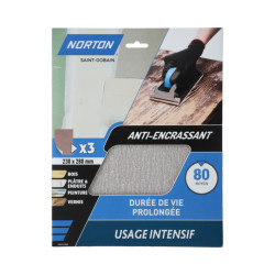 Papier abrasif anti-encrassant G80 23 x 28 cm 3 pièces NORTON
