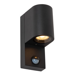 Applique extérieure Zaro ronde noire avec détecteur de mouvement GU10 7 W LUCIDE