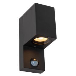 Applique extérieure Zaro carrée noire avec détecteur de mouvement GU10 7 W LUCIDE