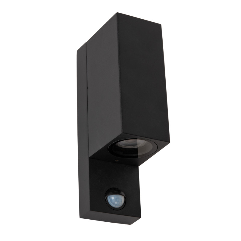 Applique extérieure Zaro carrée noire avec détecteur de mouvement GU10 2 x 7 W LUCIDE Applique extérieure Zaro carrée noire avec détecteur de mouvement GU10 2 x 7 W LUCIDE