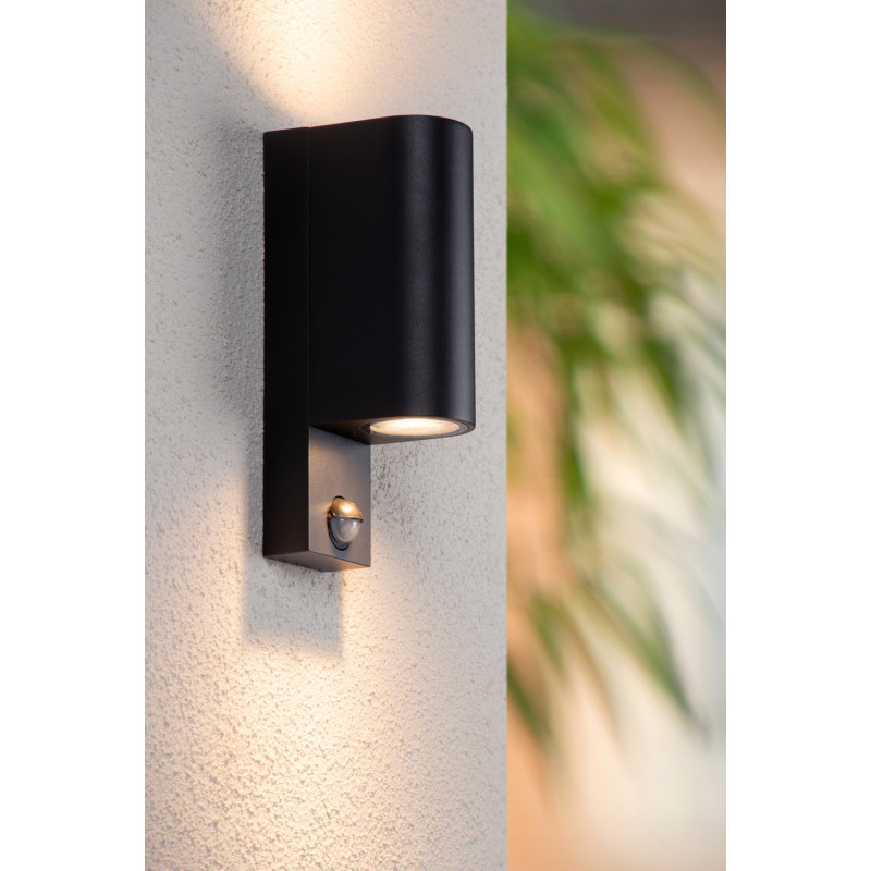 Applique extérieure Zaro ronde noire avec détecteur de mouvement GU10 2 x 7 W LUCIDE Applique extérieure Zaro ronde noire avec détecteur de mouvement GU10 2 x 7 W LUCIDE