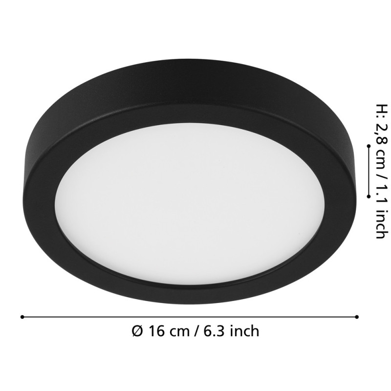 Plafonnier LED Fueva 5 noir Ø 16 cm blanc chaud 1350 lm 11 W