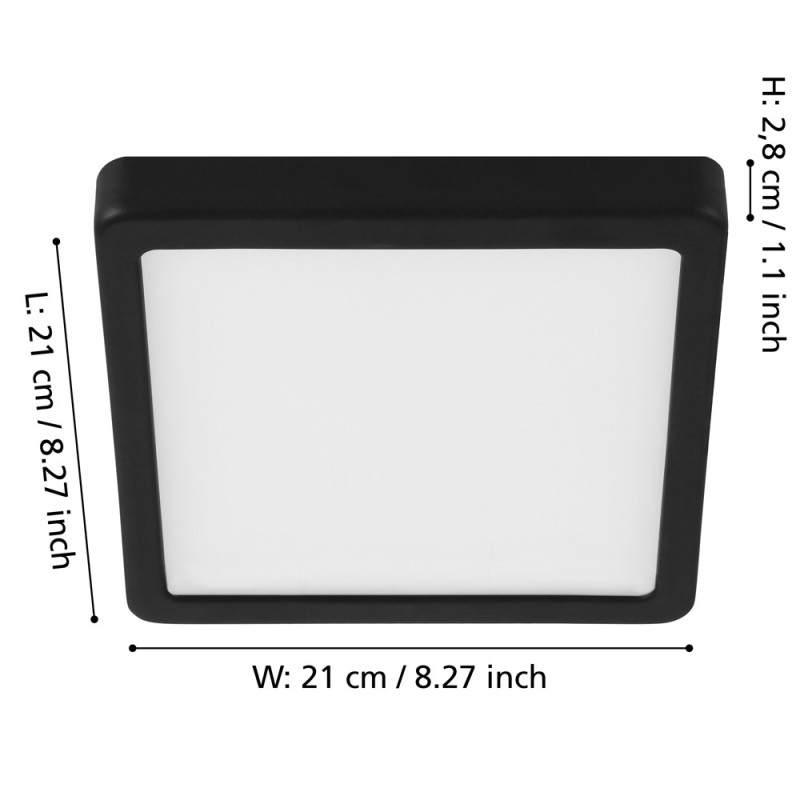 Plafonnier LED Fueva 5 noir 21 x 21 cm blanc chaud 2000 lm 17 W