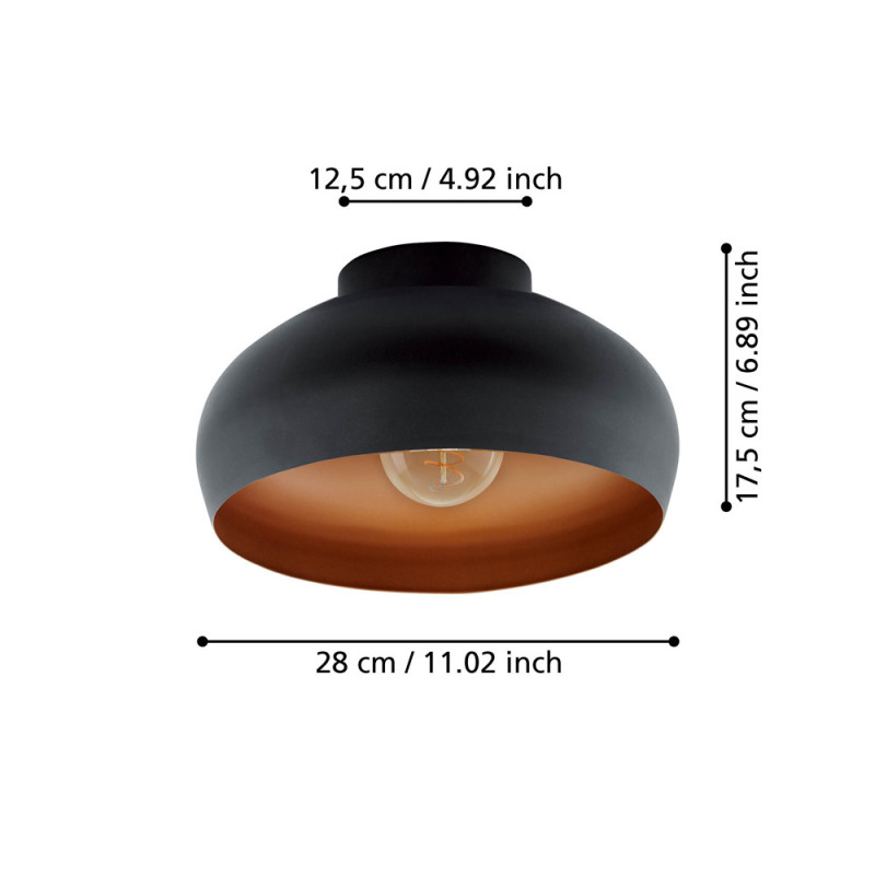 Plafonnier Mogano 2 noir et cuivre Ø 28 cm E27 40 W EGLO