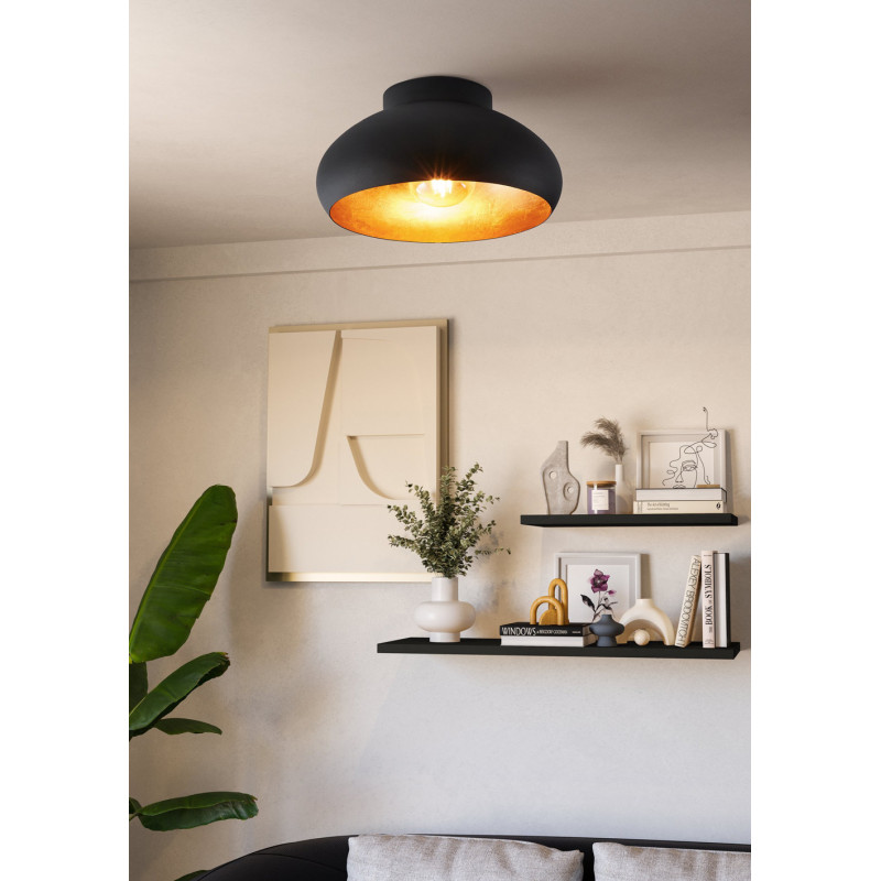 Plafonnier Mogano 2 noir et or Ø 28 cm E27 40 W EGLO