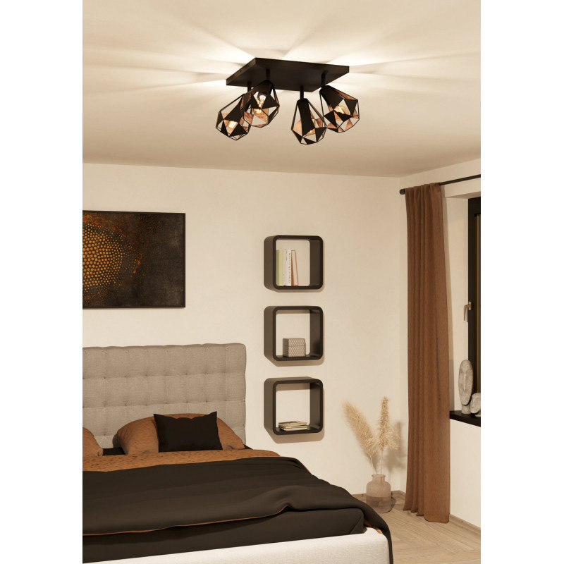 Spot Carton 7 noir et cuivre E27 4 x 40 W EGLO